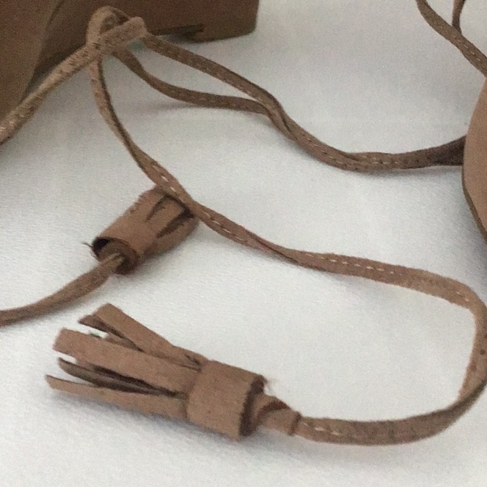 Nude tan wedge ankle wrap shoes 8 - Picture 4 of 11